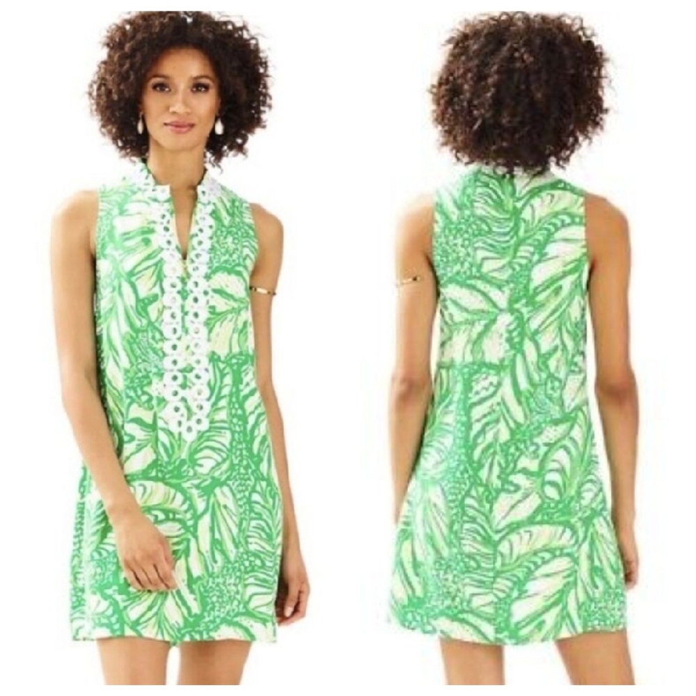 Lilly Pulitzer Toucan Green Coco Loca Leaf Jane Shift Dress